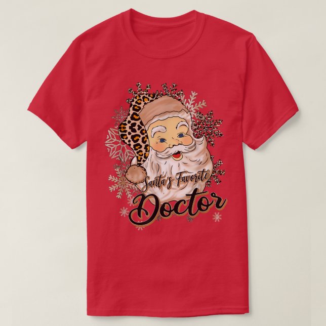 Santa's Favorite Doktor Leopard Hat Funny Santa Ch T Shirt (Design framsida)
