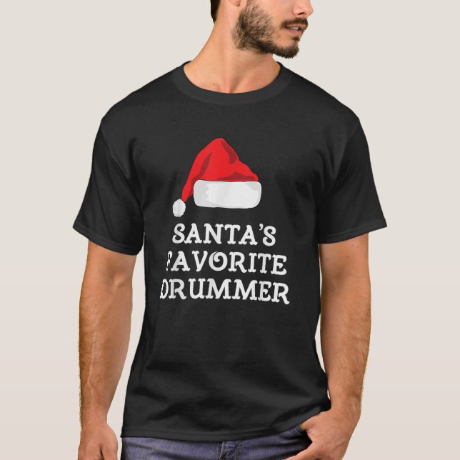 Santas Favorite Drummer Christmas Gift Drumming Dr T Shirt (Framsida)