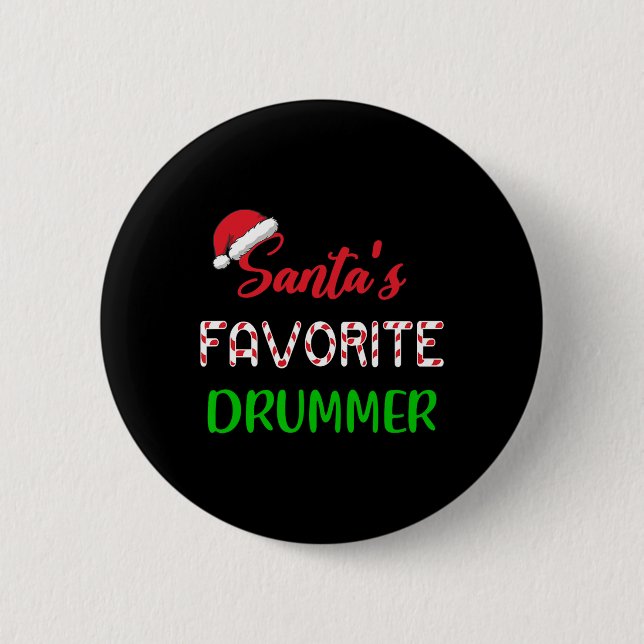 Santas Favorite Drummer Gift Roligt Drum jul Pa Knapp (Framsida)