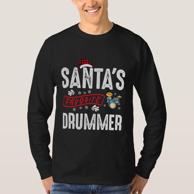 Santas Favorite Drummer Pajamas Christmas  T Shirt (Framsida)