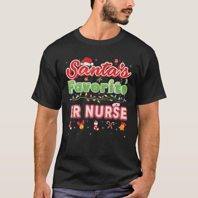 Santa's Favorite ER Nurse Christmas Santa Hat Ligh T Shirt (Framsida)