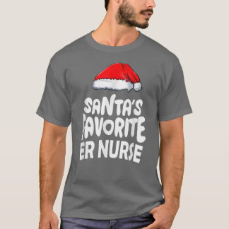 Santa's Favorite ER Nurse Santa Hat Julafton Ljus T Shirt