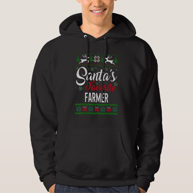 Santa's Favorite Farmer Christmas Ugly Sweater fam Hoodie (Framsida)