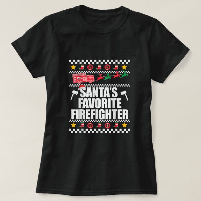 Santas Favorite Firefighter Pajamas Julafton Costu T Shirt (Design framsida)
