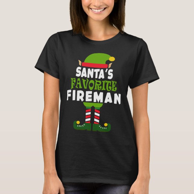 Santa's Favorite Fireman Funny julafton T Shirt (Framsida)