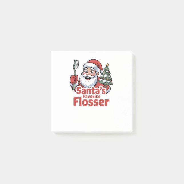 Santa's Favorite Flosser jul Dental Dentist Post-it Block (Framsida)