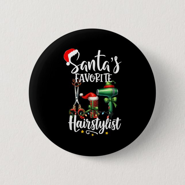 Santa's Favorite Hair Stylist Christmas Hairdresse Knapp (Framsida)
