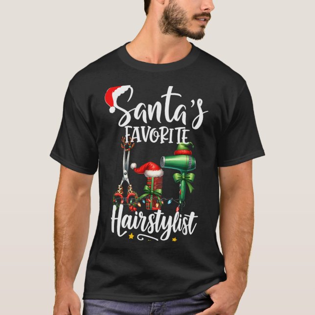 Santa's Favorite Hair Stylist Christmas Hairdresse T Shirt (Framsida)