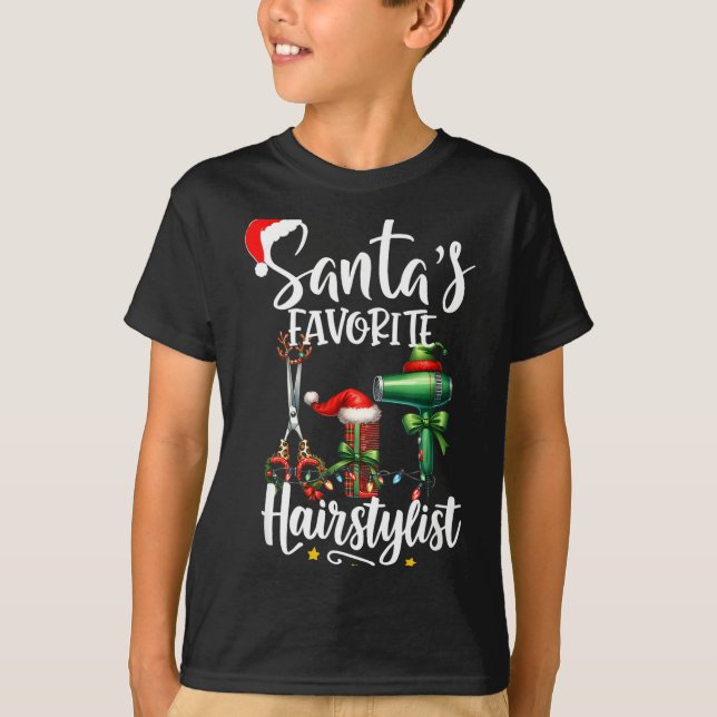Santa's Favorite Hair Stylist Christmas Hairdresse T Shirt (Framsida)