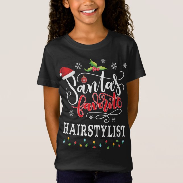 Santa's Favorite Hairstylist Santa Hat jul L T Shirt (Framsida)
