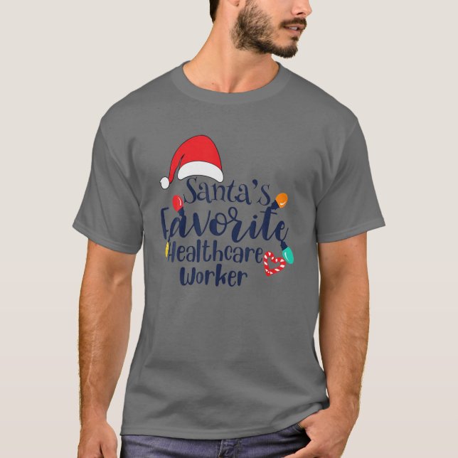 Santa's Favorite Healthcare Worker jul Älskare T Shirt (Framsida)