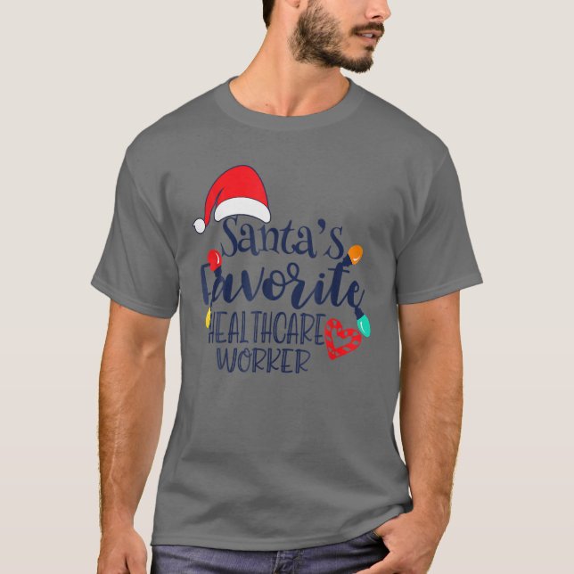 Santa's Favorite Healthcare Worker Julfonen T Shirt (Framsida)