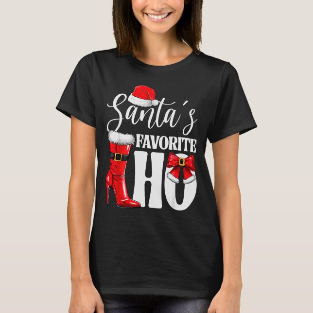 Santa's Favorite Ho Christmas Lights Merry Christm T Shirt (Framsida)