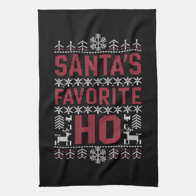 Santa's Favorite Ho Ugly jul Sweater Kökshandduk (Vertikal)