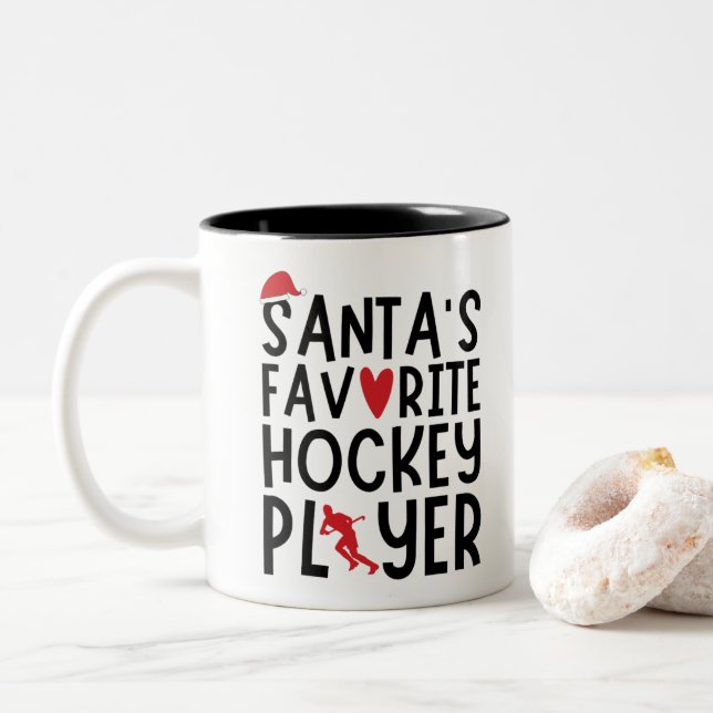 Santa's Favorite Hockey Player, julgåvor Två-Tonad Mugg (Med munk)