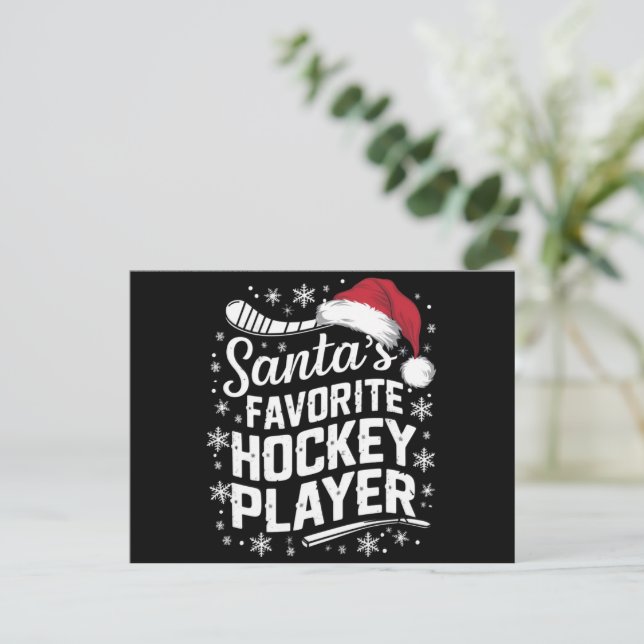 Santa's Favorite Hockey Player Pajama-jul Helg Vykort (Stående Fram)