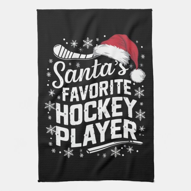 Santa's Favorite Hockey Player Pajama-jul Kökshandduk (Vertikal)