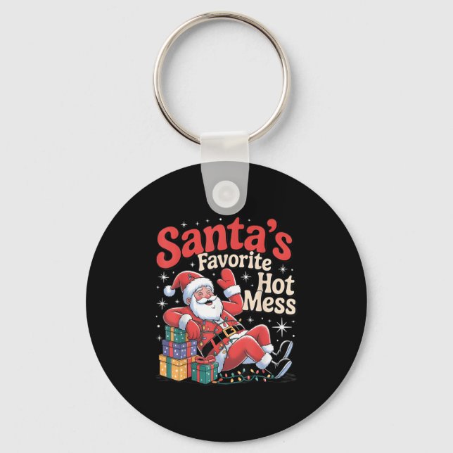 Santa's Favorite Hot Mess Christmas Funny Margarit Nyckelring (Framsida)