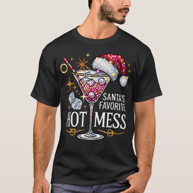 Santa'S Favorite Hot Mess Christmas Holiday Margar T Shirt (Framsida)
