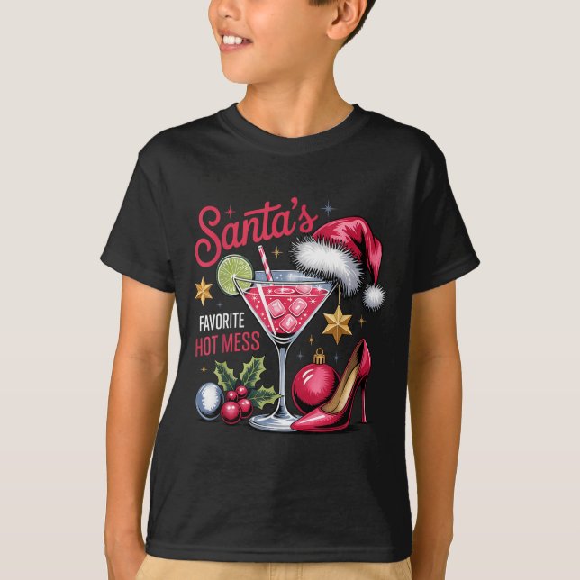 Santa's Favorite Hot Mess Christmas Martini  T Shirt (Framsida)