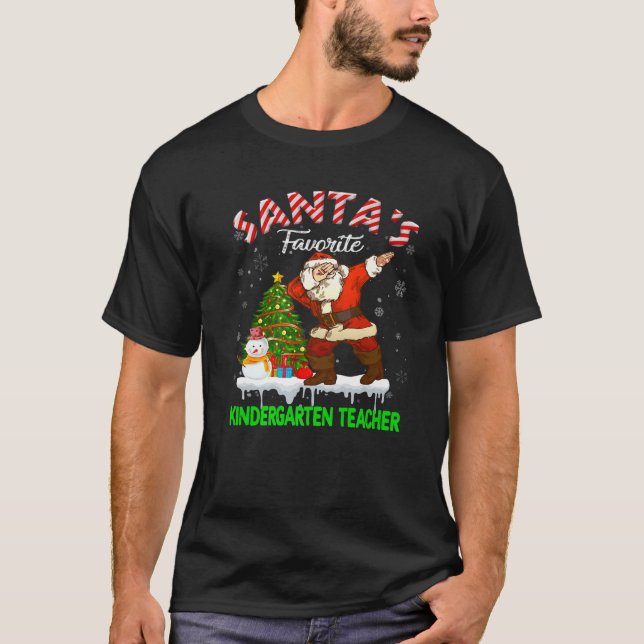 Santa's Favorite Kindergarten Teacher Julafton Trä T Shirt (Framsida)
