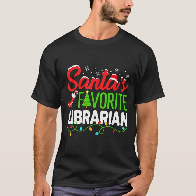 Santa's Favorite Librarian Christmas Library Book  T Shirt (Framsida)