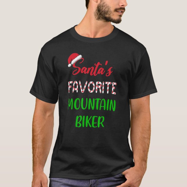 Santas Favorite Mountain Biker   Funny Cycling Chr T Shirt (Framsida)