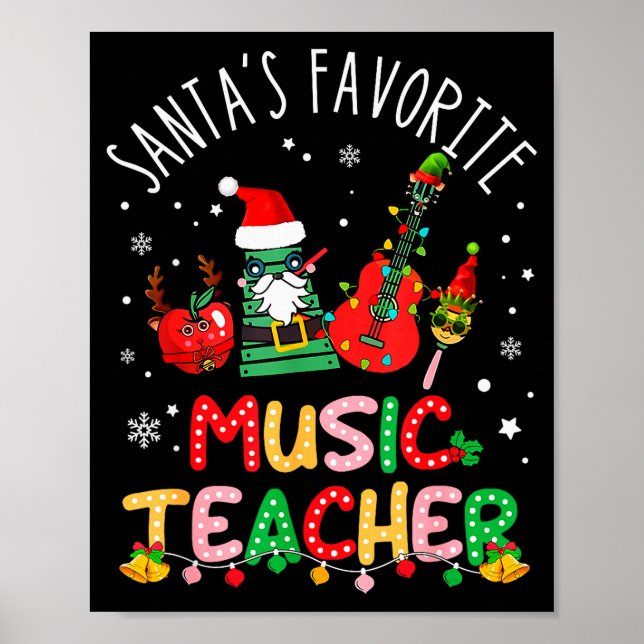 Santa's Favorite Music Teacher Christmas Santa Hat Poster (Framsidan)