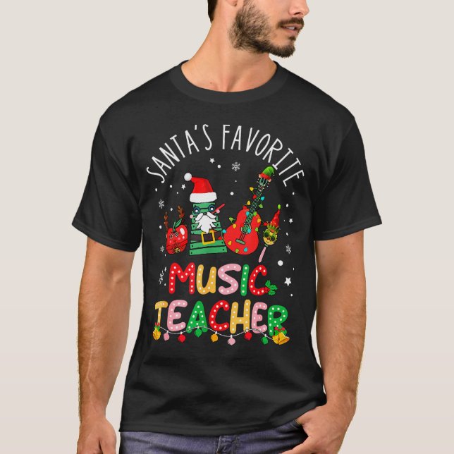 Santa's Favorite Music Teacher Christmas Santa Hat T Shirt (Framsida)
