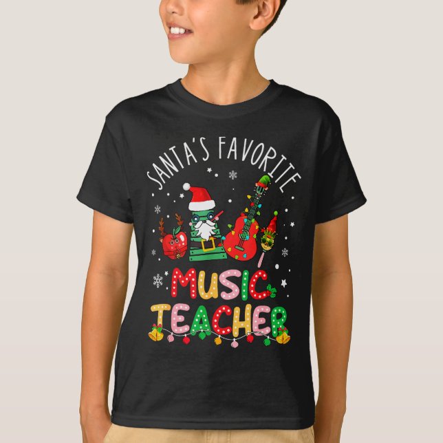 Santa's Favorite Music Teacher Christmas Santa Hat T Shirt (Framsida)