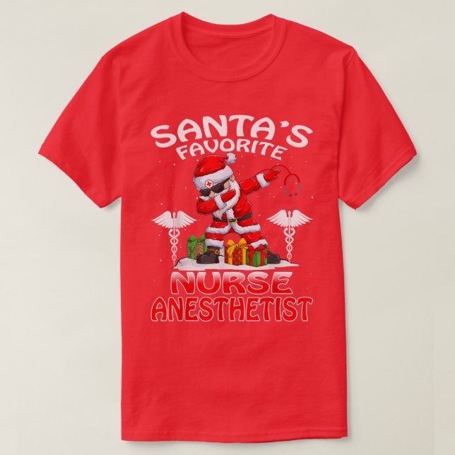 Santa's Favorite Nurse Anesthetist Christmas Match T Shirt (Design framsida)