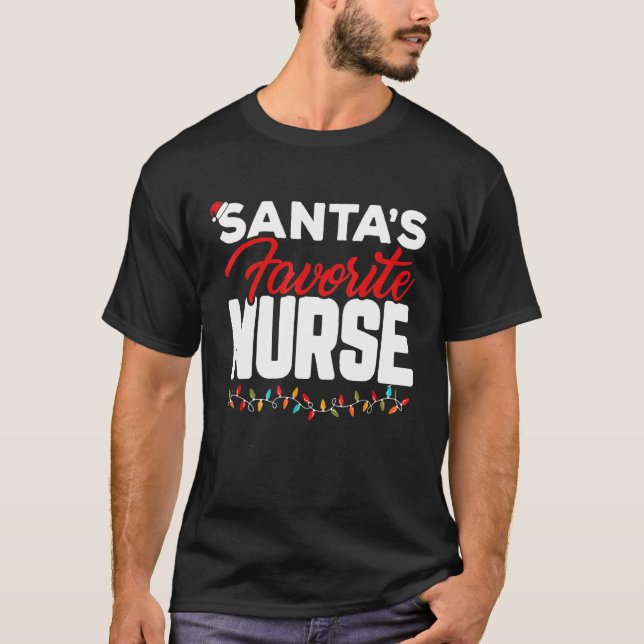 Santa's Favorite Nurse Christmas Nurse Nursing T Shirt (Framsida)