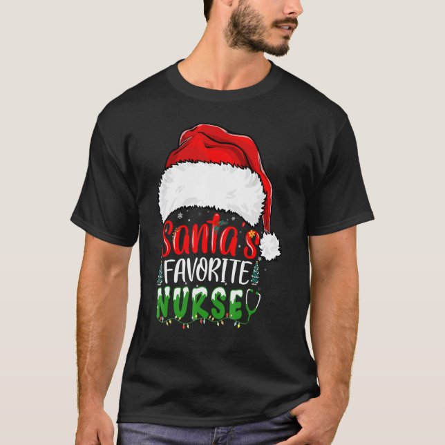 Santa's Favorite Nurse Christmas Nursing T Shirt (Framsida)