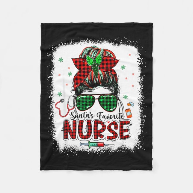 Santas Favorite Nurse Christmas Santa Hat Light Me Fleecefilt (Framsidan)