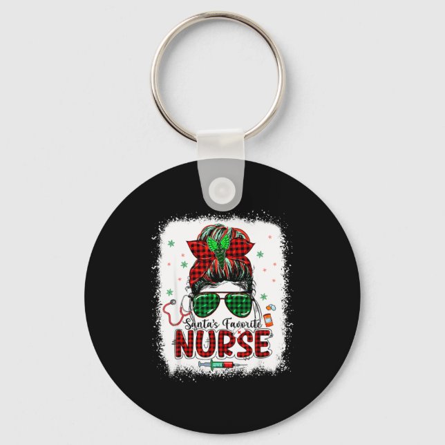 Santas Favorite Nurse Christmas Santa Hat Light Me Nyckelring (Framsida)