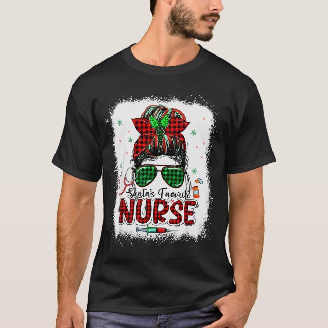 Santas Favorite Nurse Christmas Santa Hat Light Me T Shirt (Framsida)