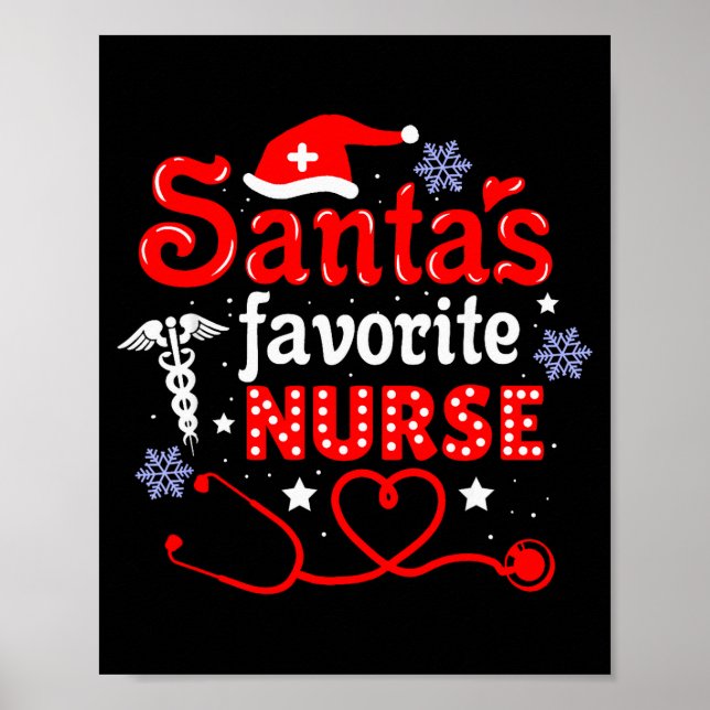 Santa's Favorite Nurse Christmas Short Sleeve  Poster (Framsidan)