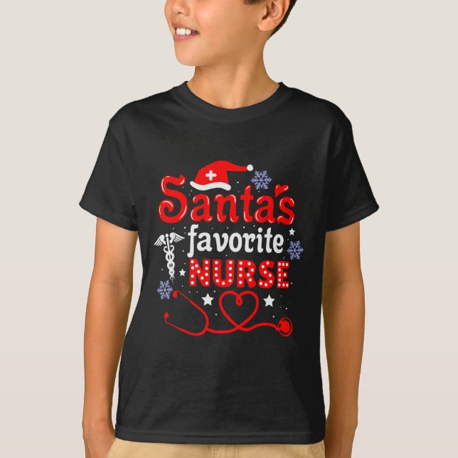 Santa's Favorite Nurse Christmas Short Sleeve  T Shirt (Framsida)