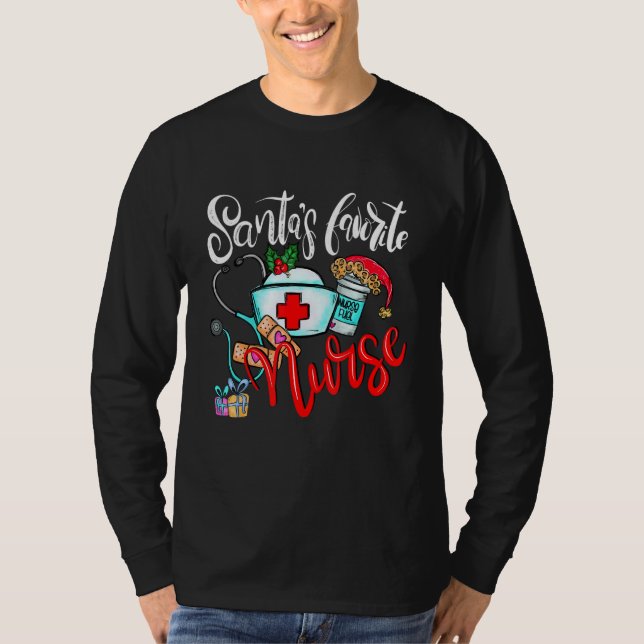 Santas Favorite Nurse  Christmas Xmas RN CNA Nursi T Shirt (Framsida)