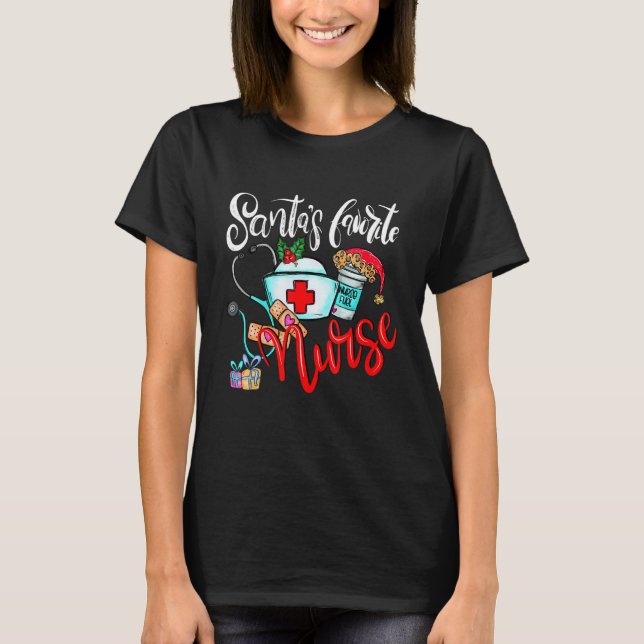 Santas Favorite Nurse  Christmas Xmas RN CNA Nursi T Shirt (Framsida)
