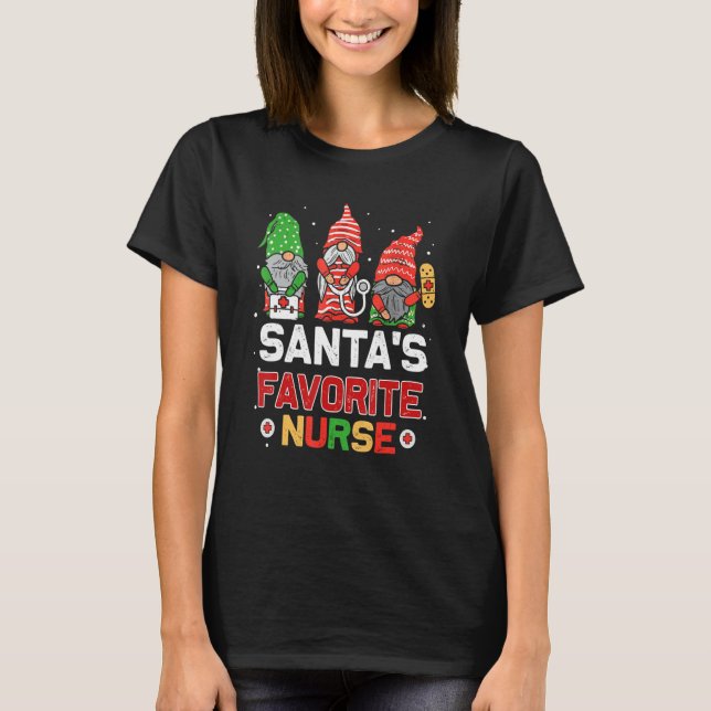 Santas Favorite Nurse Cute Christmas Gnome Men Wom T Shirt (Framsida)