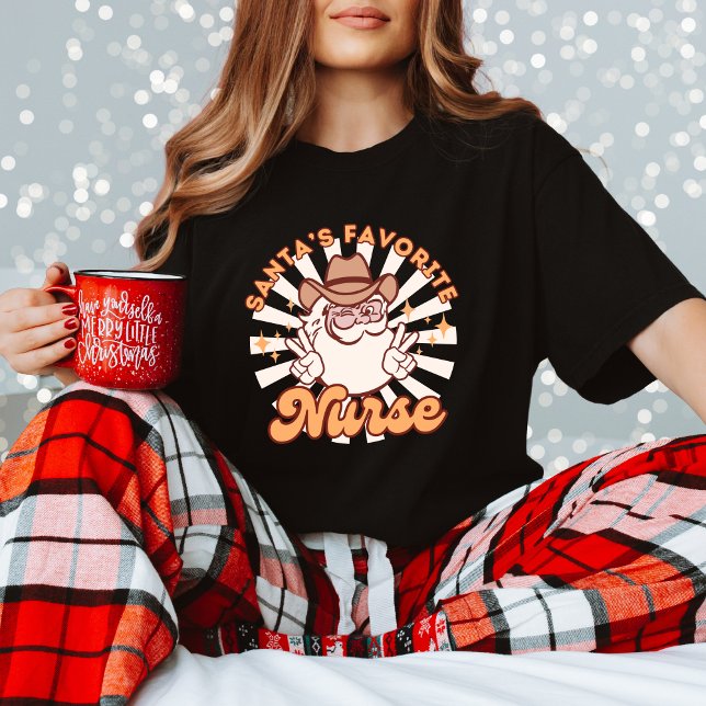 Santa's Favorite Nurse Cute Jul Retro Design T Shirt (Skapare uppladdad)
