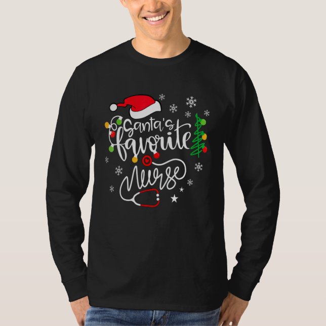 Santa's Favorite Nurse  Cute Merry Xmas Party T Shirt (Framsida)