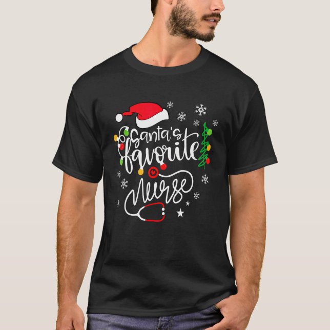 Santa's Favorite Nurse  Cute Merry Xmas Party T Shirt (Framsida)