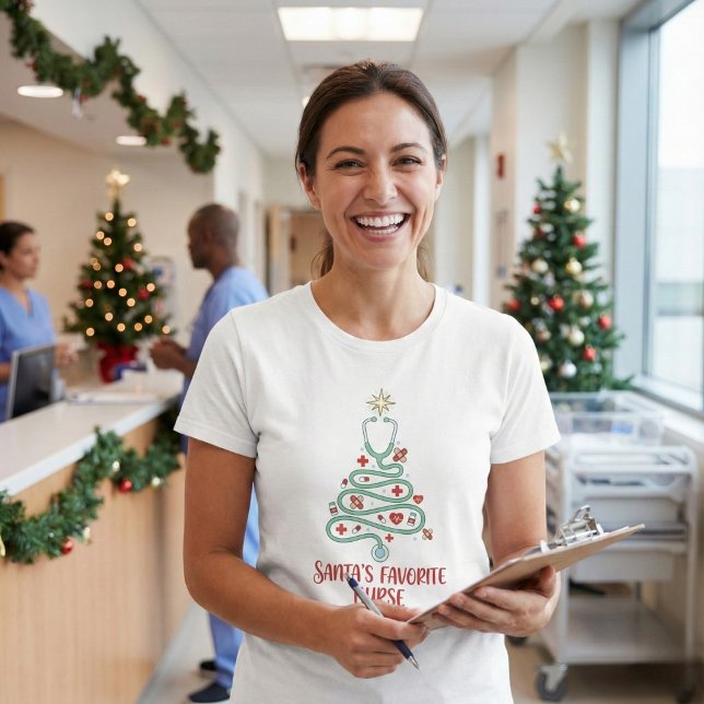 Santa's Favorite Nurse Cute Stethoscope Tree T Shirt (Skapare uppladdad)