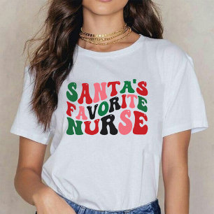 Santa's Favorite Nurse jul Groovy white T Shirt