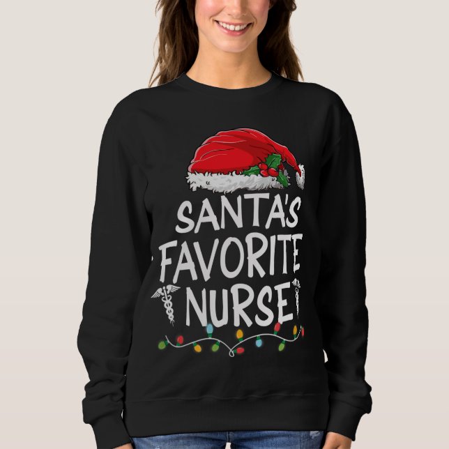 Santa's Favorite Nurse jul Jultomten träd T Shirt (Framsida)