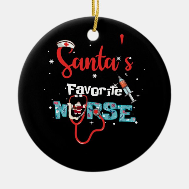 Santa's Favorite Nurse jul Stethoscope Julgransprydnad Keramik (Framsidan)