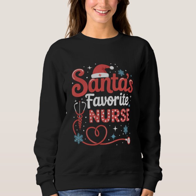 Santa's Favorite Nurse-jul T Shirt (Framsida)
