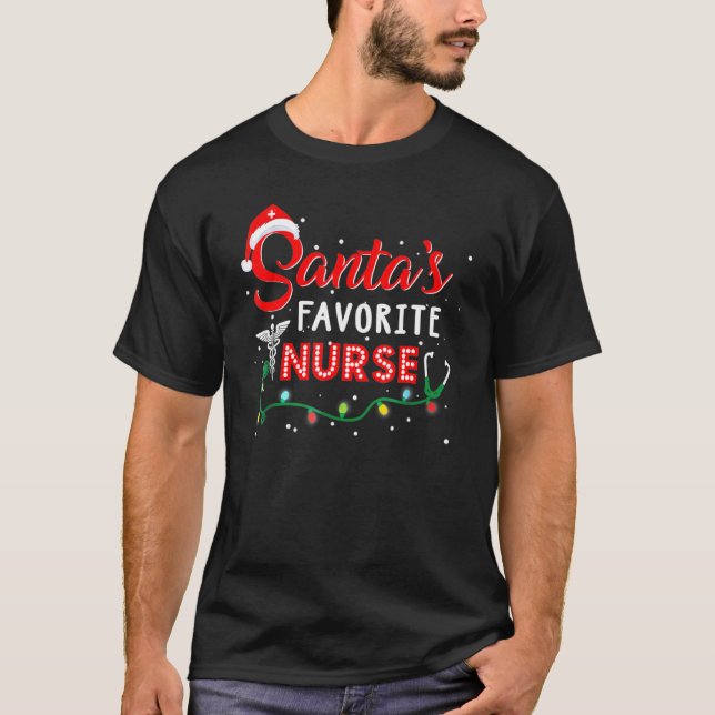 Santa's Favorite Nurse Julafton Light Santa Hat Ch T Shirt (Framsida)